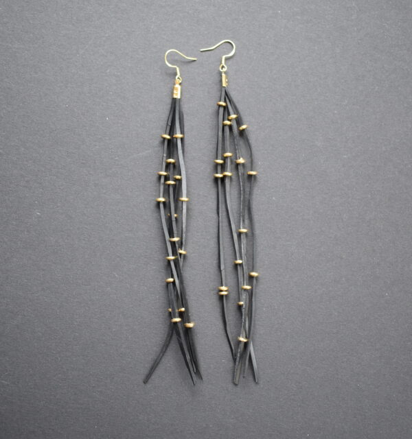Small Brass Beads Upcycled Innertube Earring