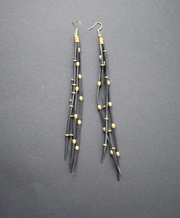 Small Brass Beads Upcycled Innertube Earring