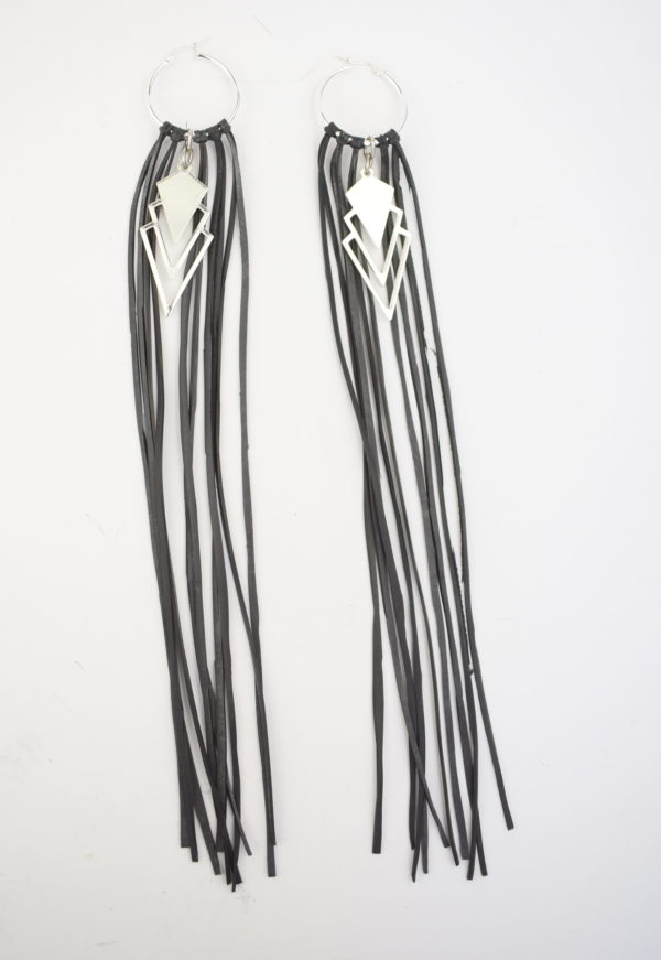Waterfall Hoop Earrings with silver triangle upcycled - Image 4