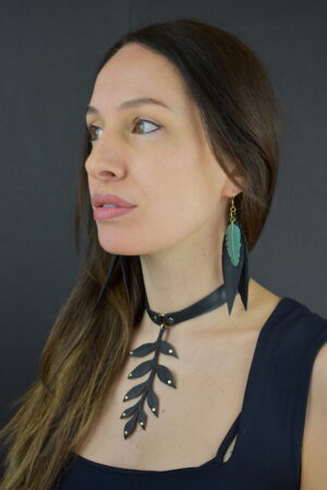 Feather cut inner tube Earring with patina feather