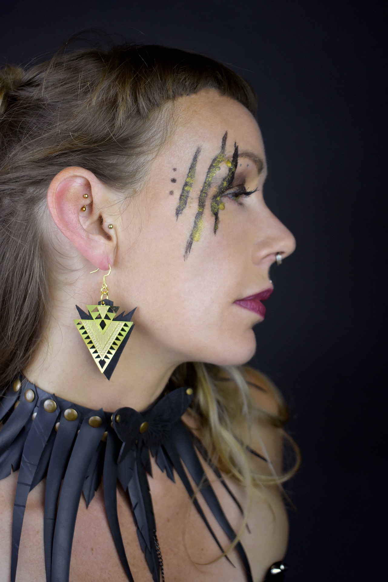Recycled tire Triangle Arrow Earrings