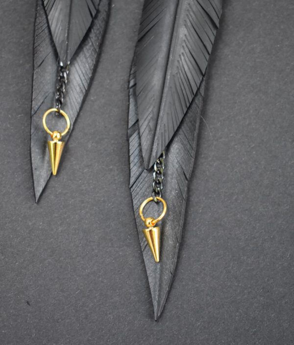 Inner tube vegan feather spike earrings - Image 6