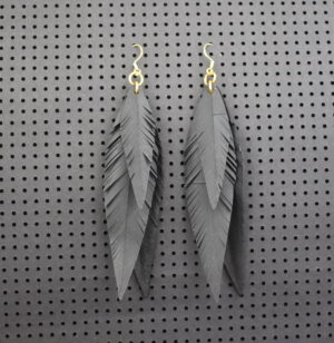 Upcycled tyre vegan feather earrings