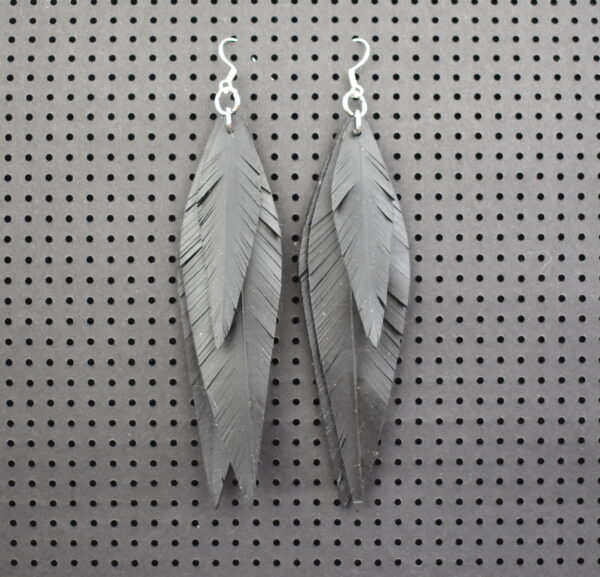 Upcycled tyre vegan feather earrings