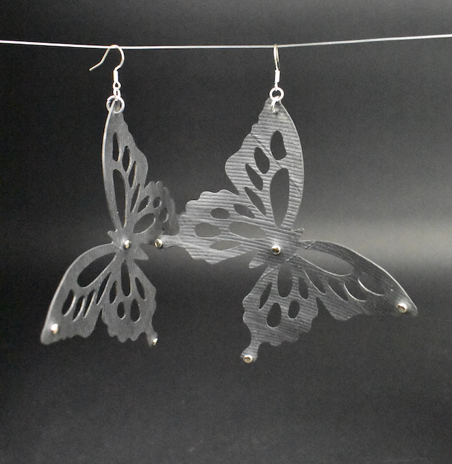 Black Butterfly Earrings – Upcycled Motorbike Tyre Tube Jewellery